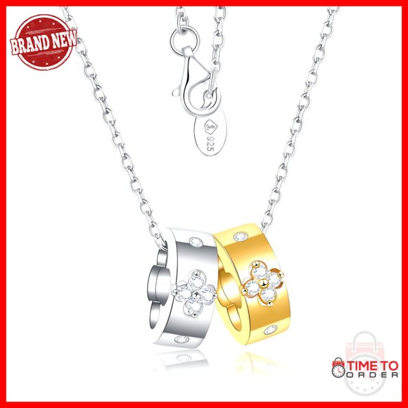 Dainty Clover Pendant Necklace Lab-Grown Moissanite 14K Gold Plated Sterling